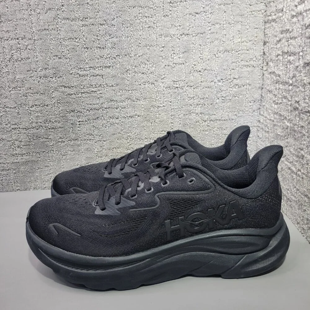 Hoka One One Clifton 10 Womens Size US 12B Triple Black Lace-Up Sneaker Shoes